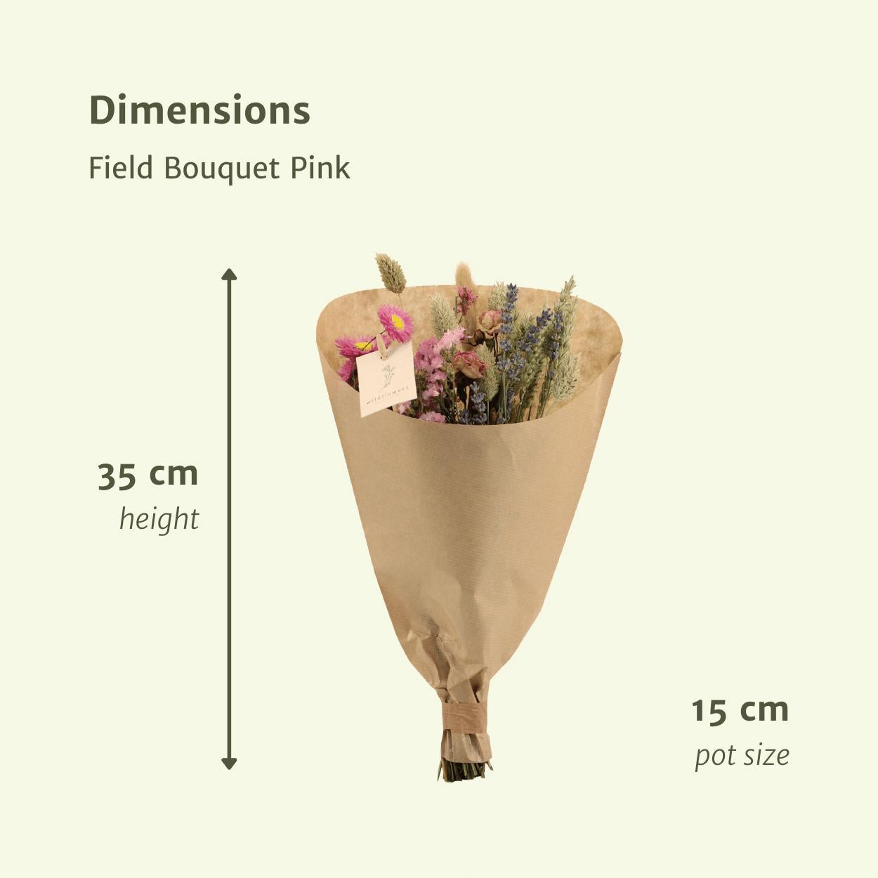 Feld Blumenstrauß Pink - Trockenblumenstrauß - Ø15cm - ↨35cm